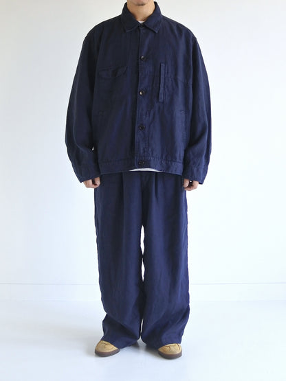 SULFUR DYED LINEN UTILITY JACKET / Navy