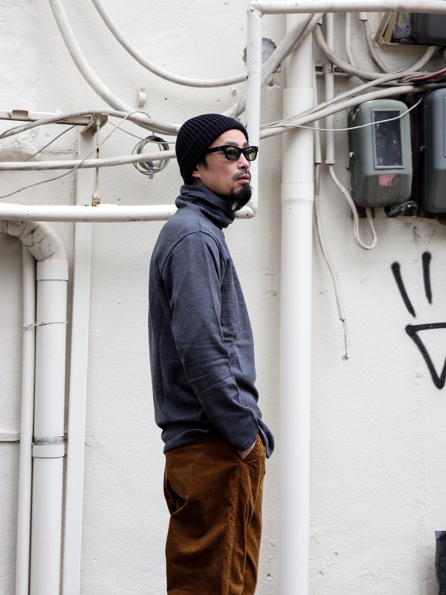 メリノウール裏毛タートルネック / グレー