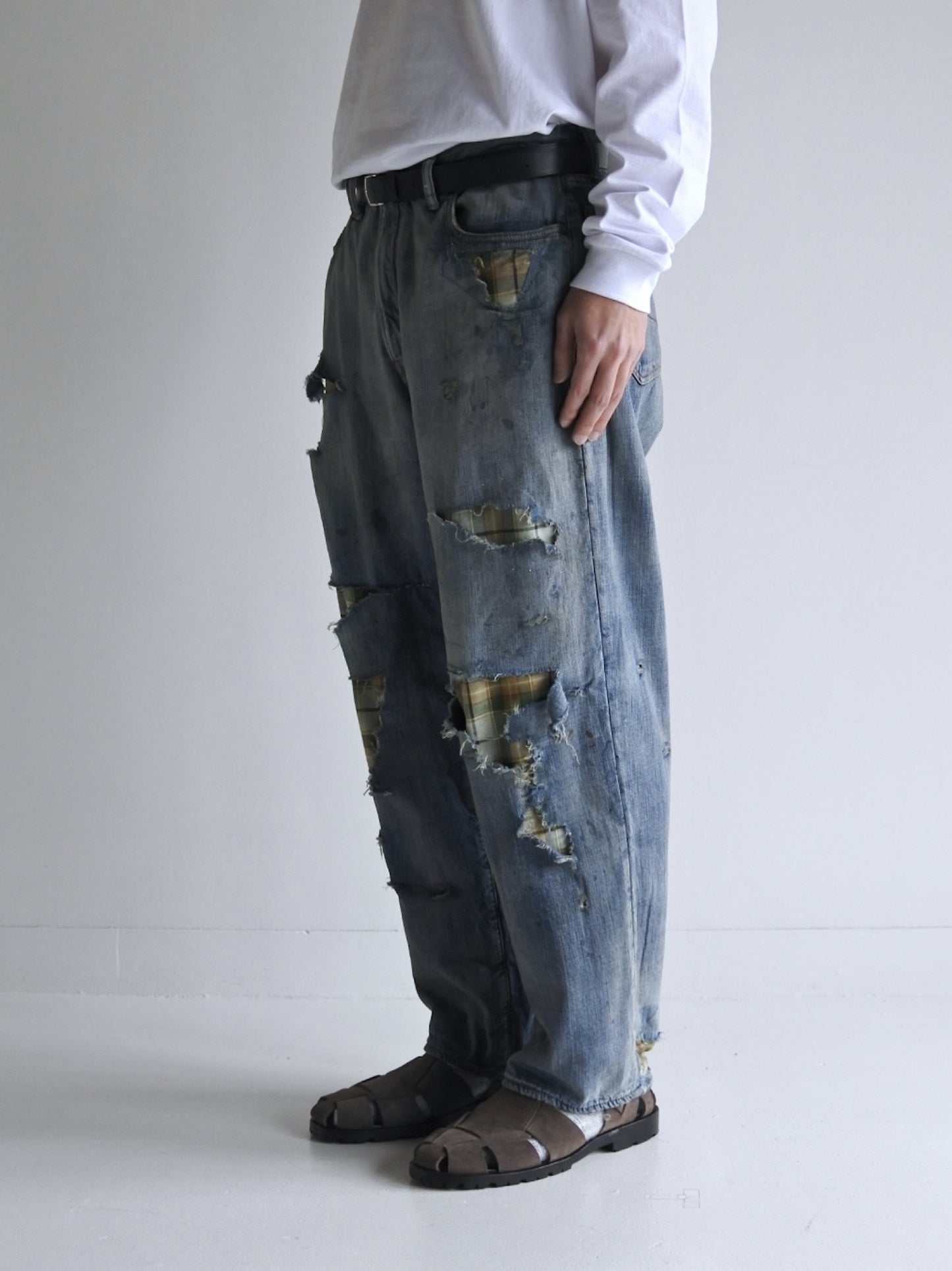 CHECK COMBI DENIM 5P PANTS / Indigo(REMAKE)