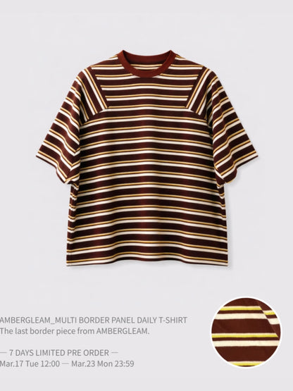＜4月末～5月上旬発売ご予約アイテム＞マルチボーダーパネルデイリーTシャツ / チョコ