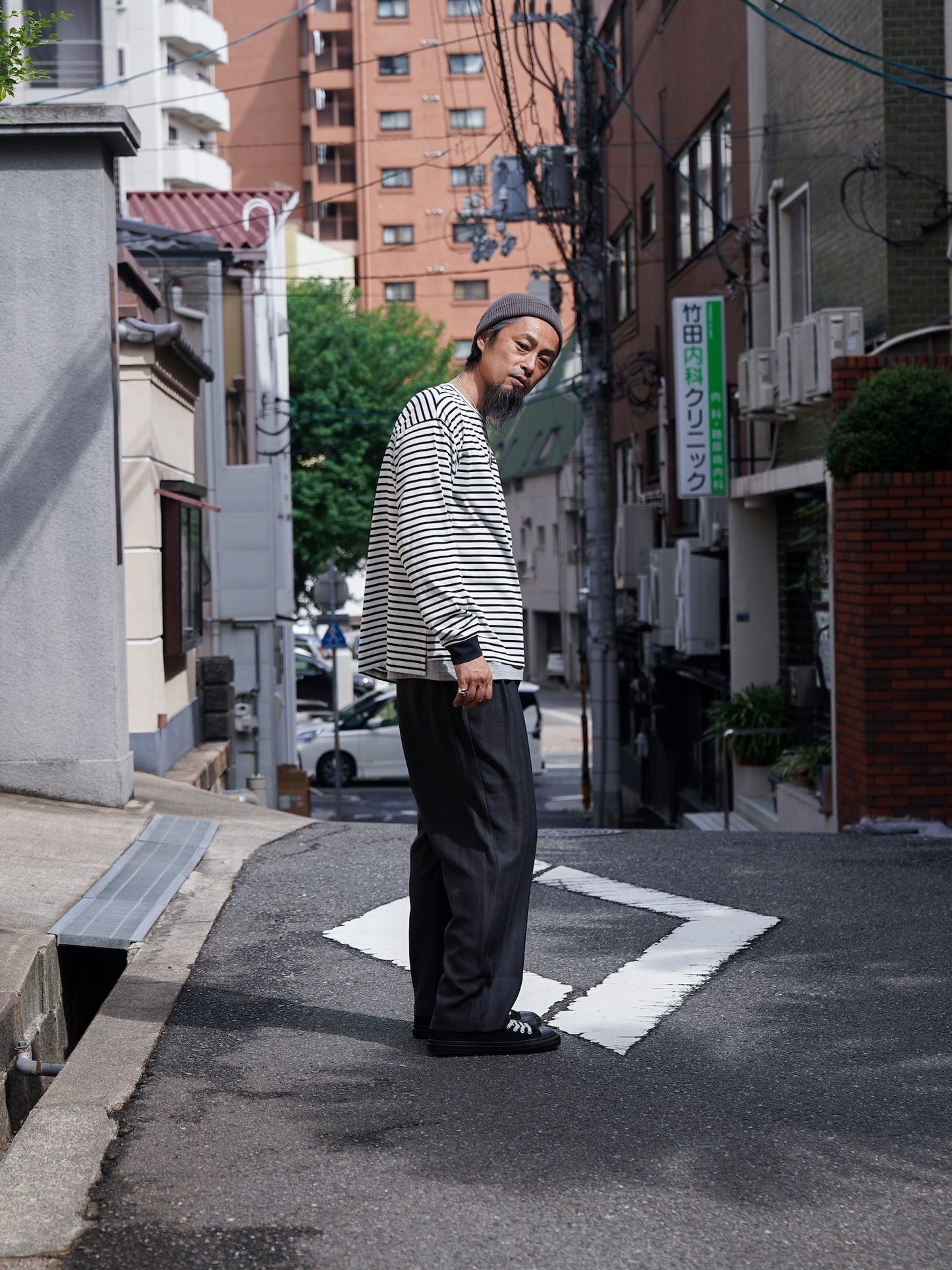 引揃ハイゲージ天竺クルーネックTEE / Off×navy