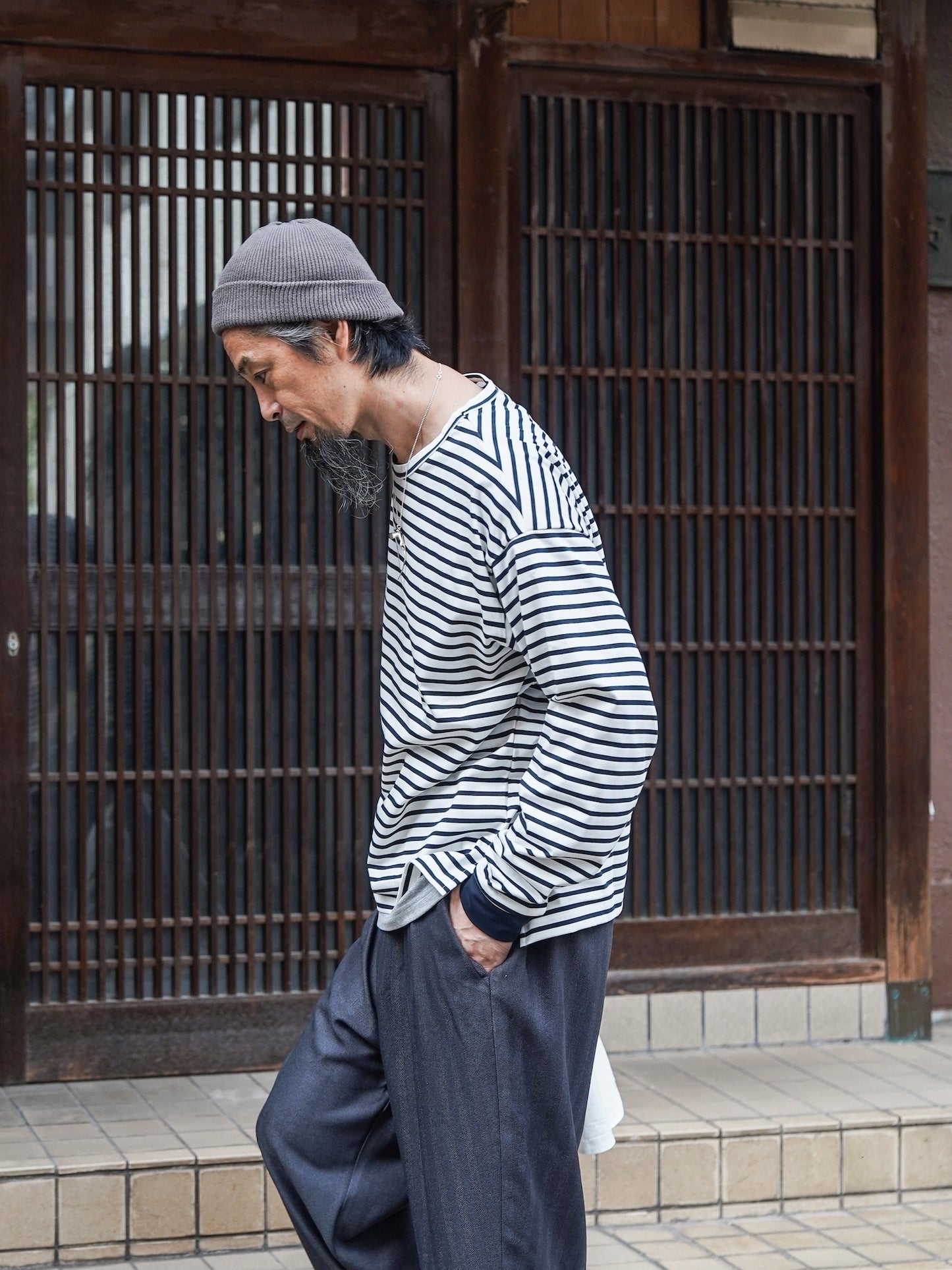 引揃ハイゲージ天竺クルーネックTEE / Off×navy