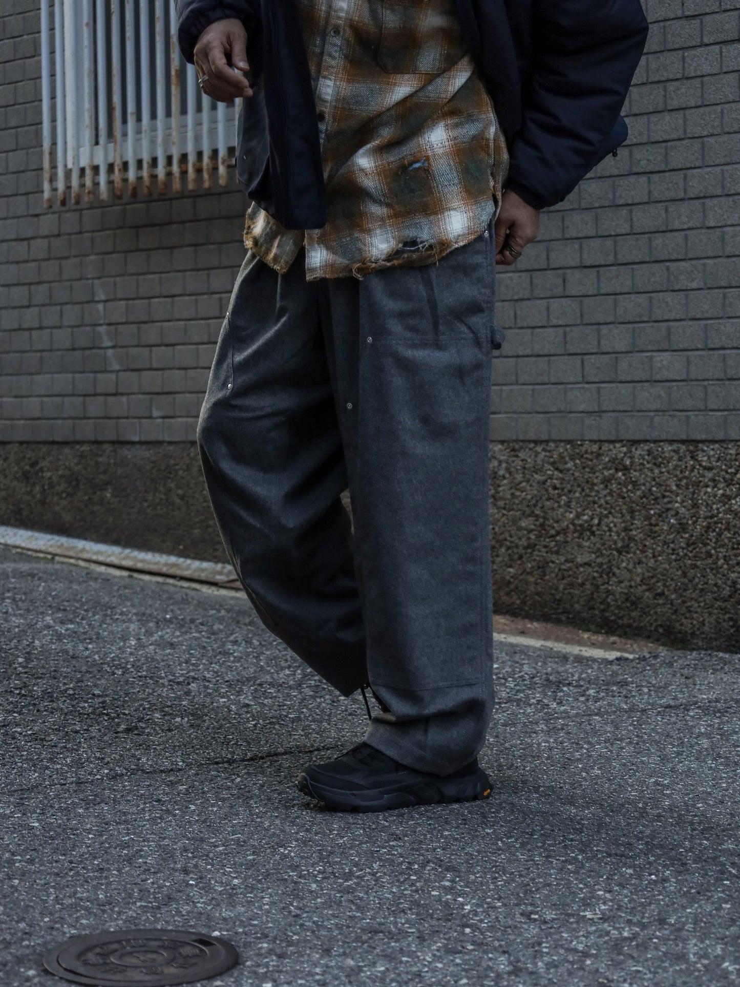 CASHMERE WOOL DOUBLE KNEE PANTS / Grey M