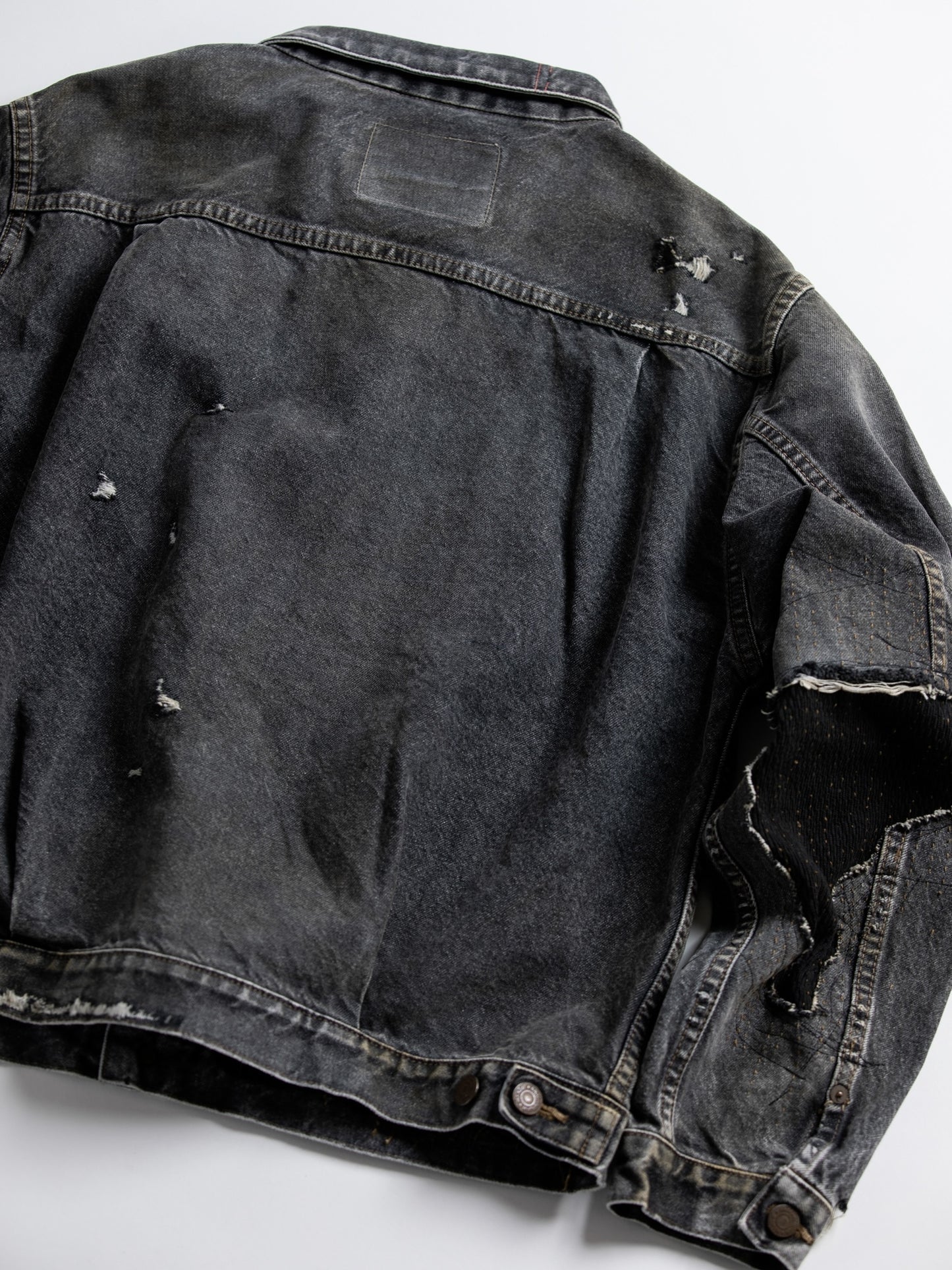 FRONT TUCK REMAKED BLACK DENIM JACKET / Black(remake)