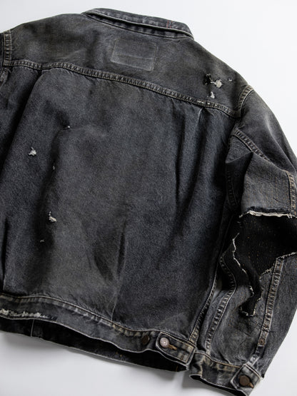 FRONT TUCK REMAKED BLACK DENIM JACKET / Black(remake)