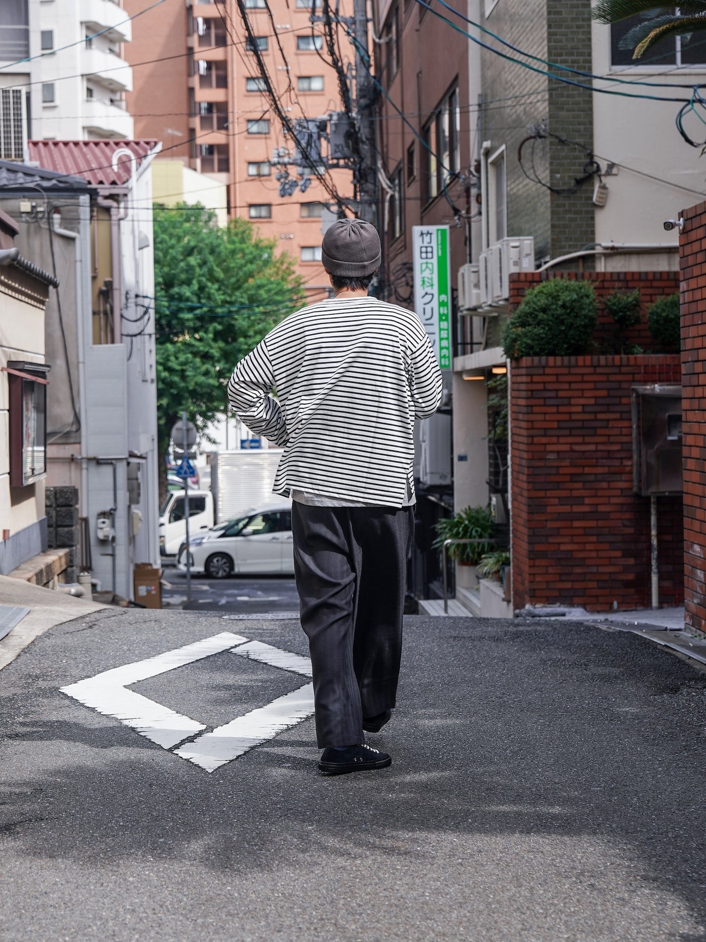 引揃ハイゲージ天竺クルーネックTEE / Off×navy