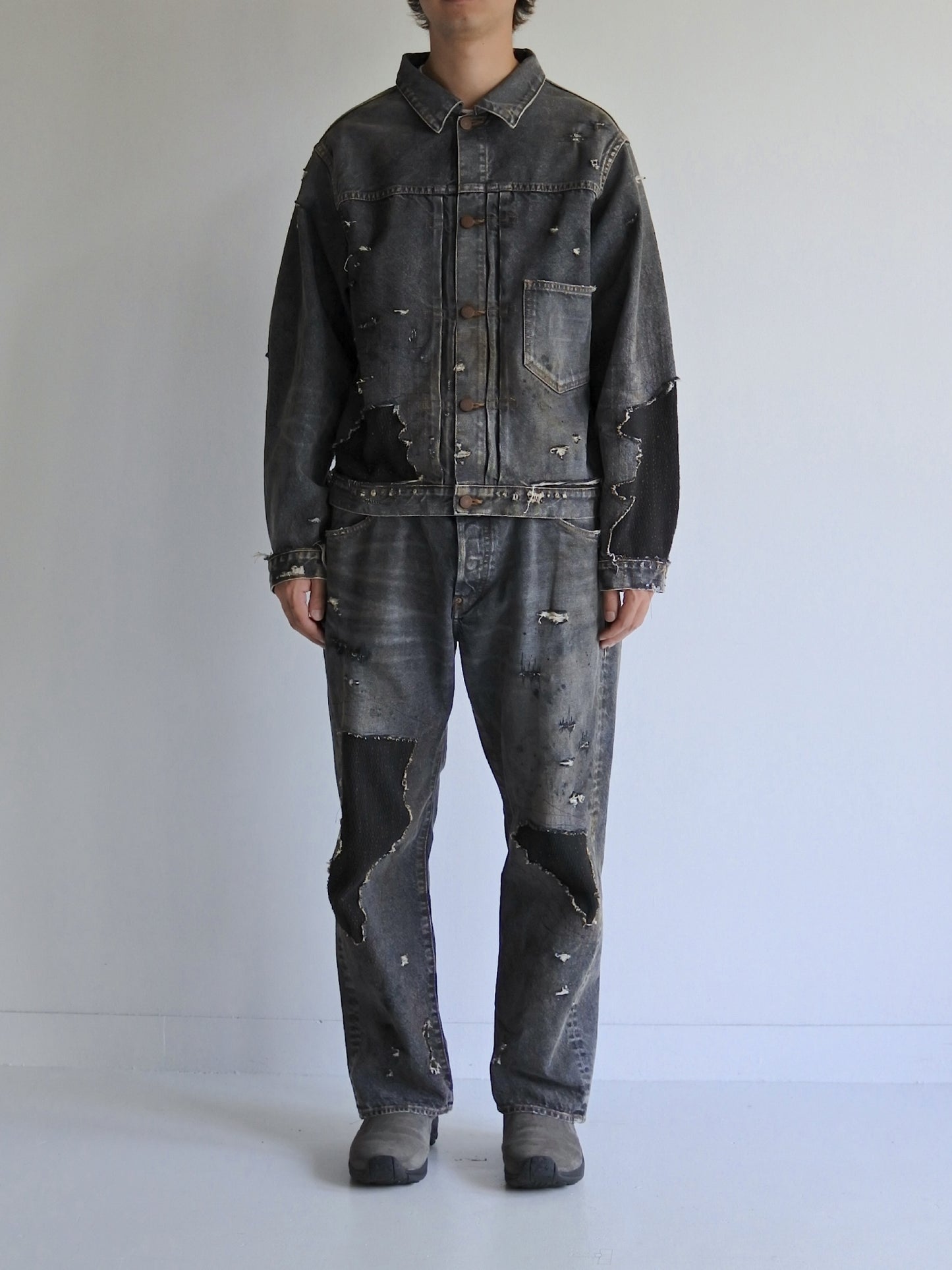 REGULAR TAPERED REMAKED 5P BLACK DENIM PANTS / Black(remake)