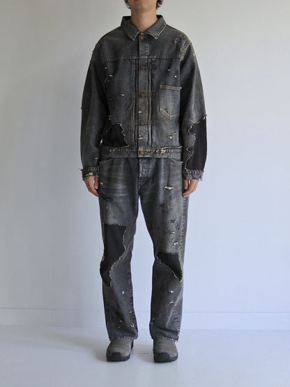 REGULAR TAPERED REMAKED 5P BLACK DENIM PANTS / Black(remake)