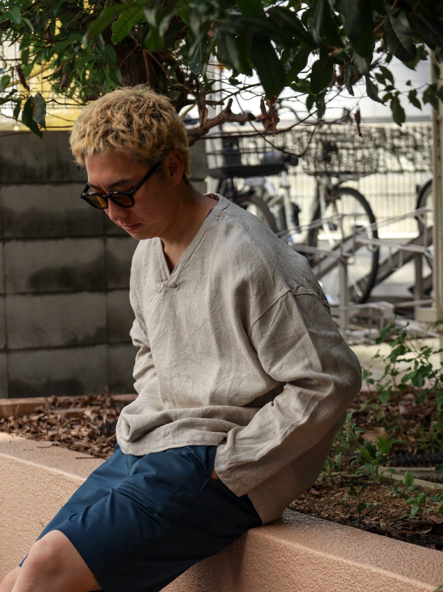 "fulton × CRANK PROJECTS" ハードリネンキャンバスファットシャツ / サンド