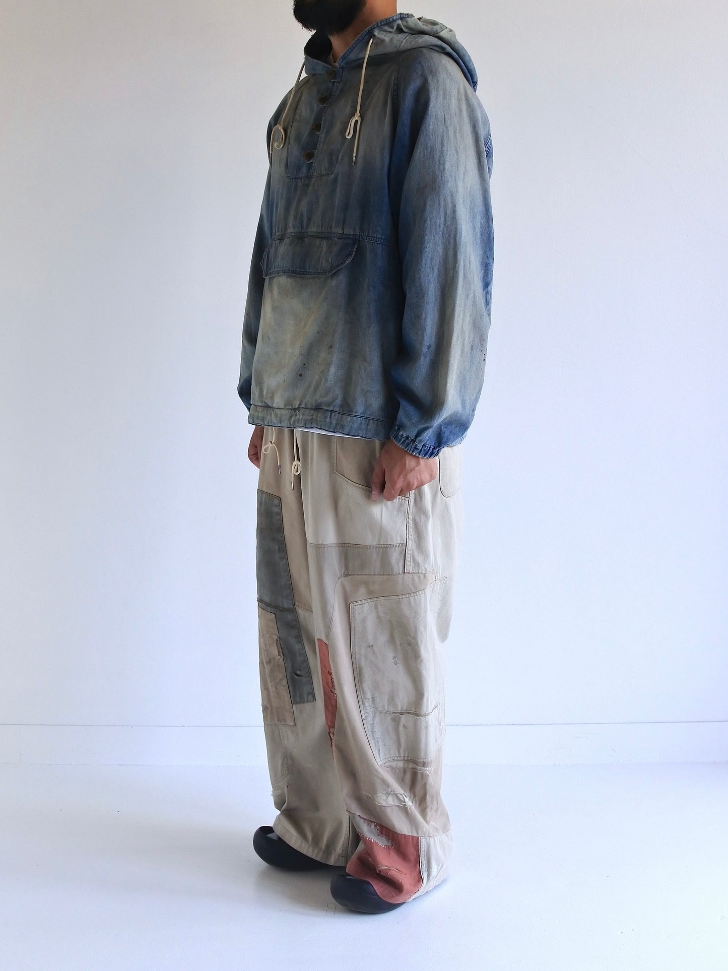 AGING UTILITY DENIM ANORAK PULLOVER / Indigo