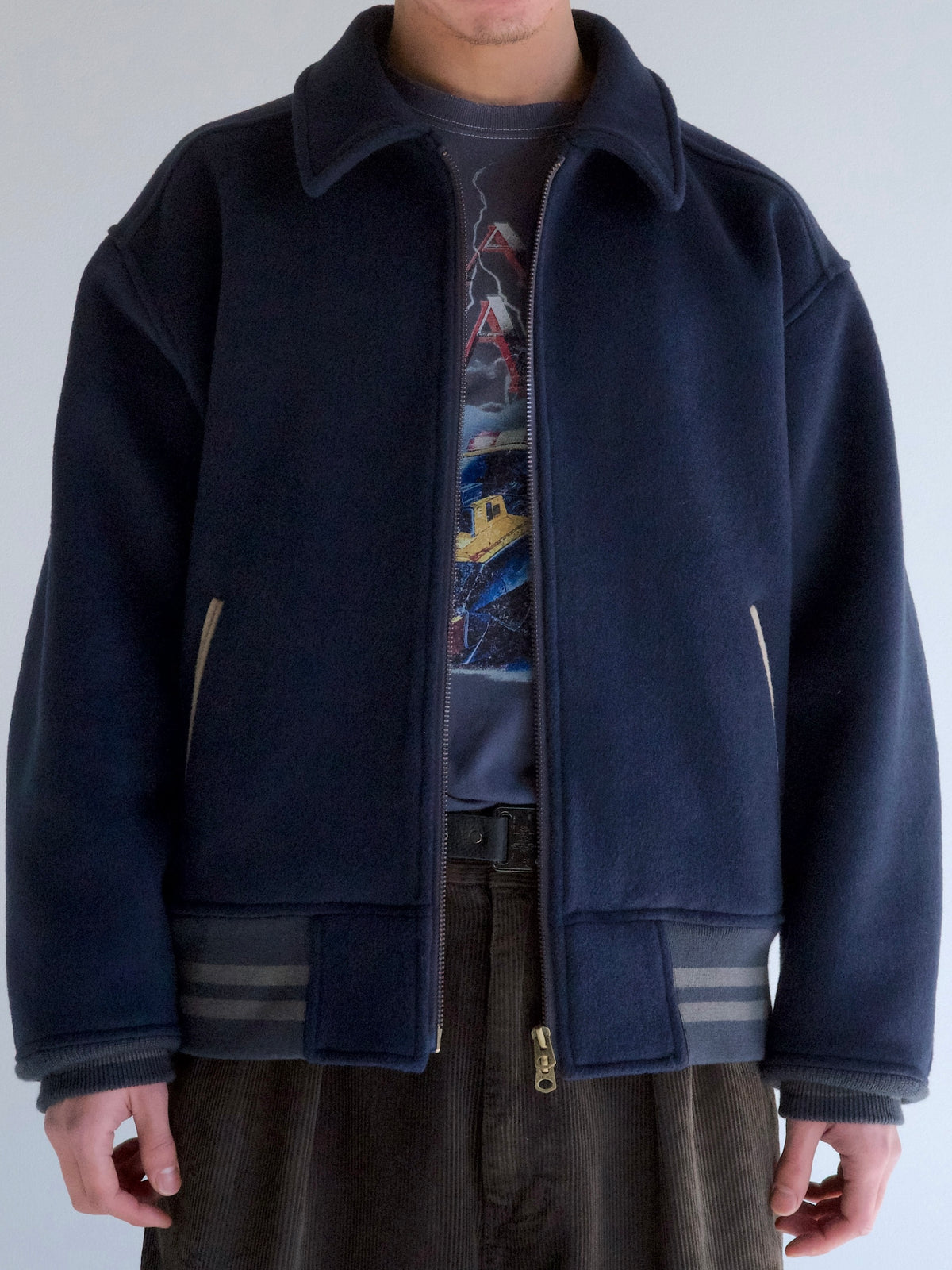 MELTON WOOL DRIZZLER JACKET / Navy