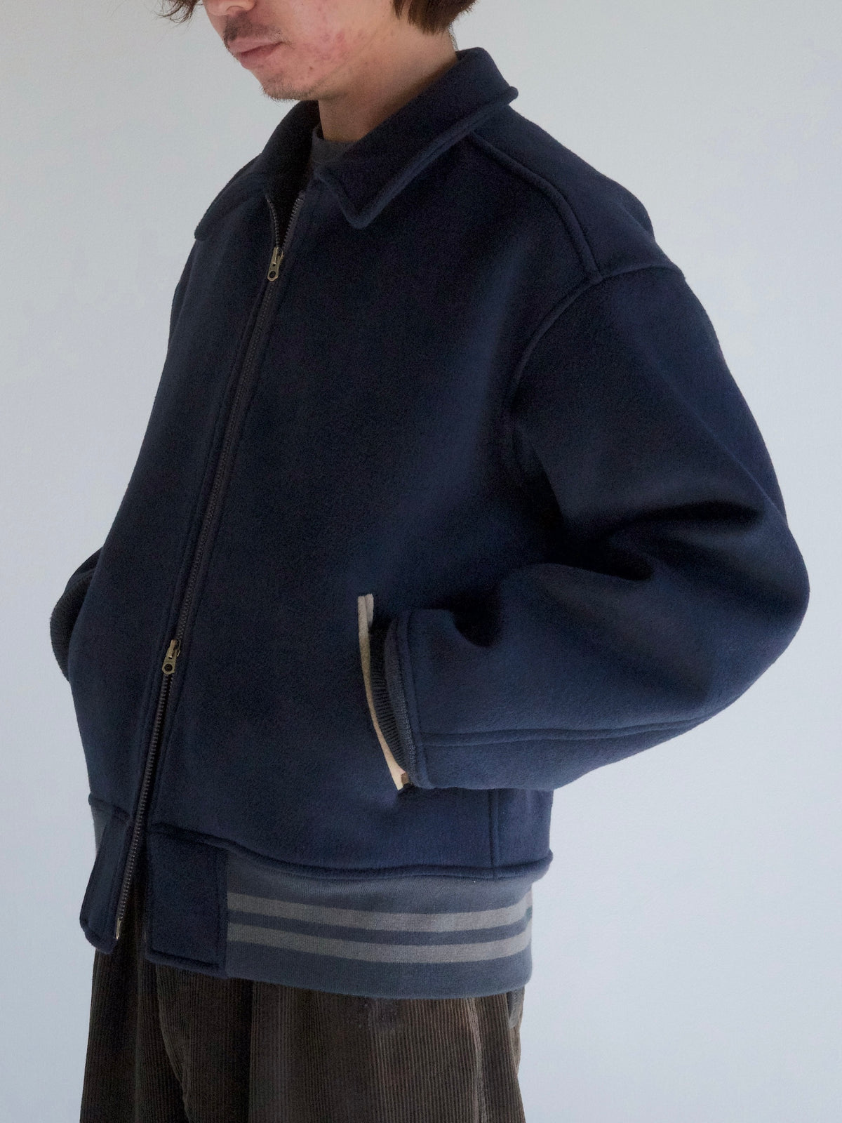 MELTON WOOL DRIZZLER JACKET / Navy