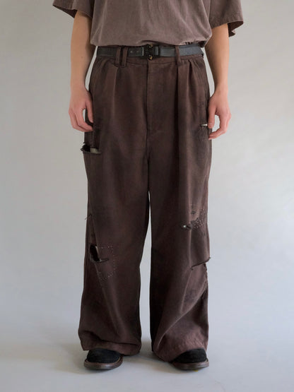 KERSEY TUCK WIDE PANTS / Brown