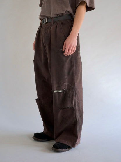 KERSEY TUCK WIDE PANTS / Brown