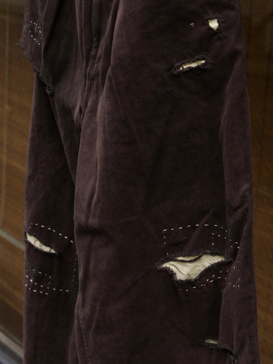 KERSEY TUCK WIDE PANTS / Brown