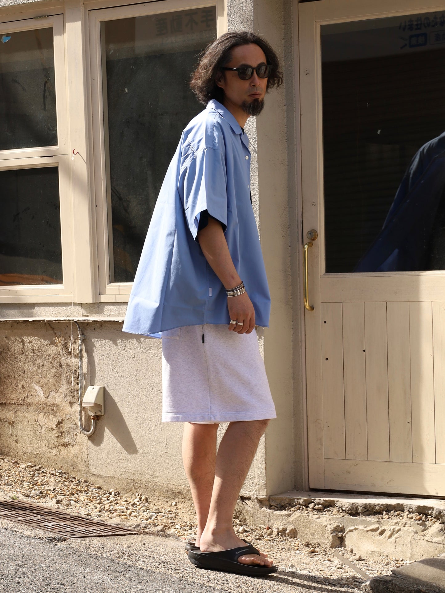 P/C OPEN COLLAR SS SHIRT / Sax