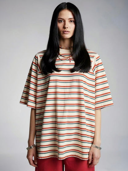 ＜4月末～5月上旬発売ご予約アイテム＞マルチボーダーパネルデイリーTシャツ / ホワイトムスク