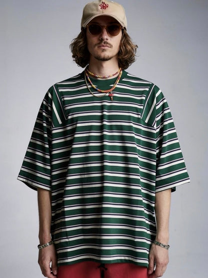 ＜4月末～5月上旬発売ご予約アイテム＞マルチボーダーパネルデイリーTシャツ / グリーン