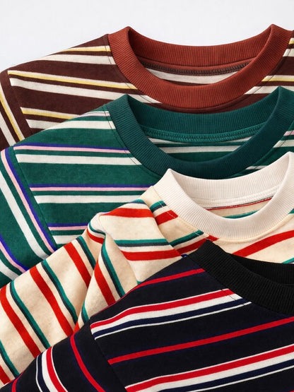 ＜4月末～5月上旬発売ご予約アイテム＞マルチボーダーパネルデイリーTシャツ / チョコ