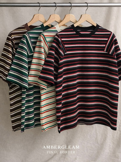 ＜4月末～5月上旬発売ご予約アイテム＞マルチボーダーパネルデイリーTシャツ / チョコ