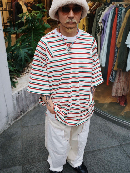 ＜4月末～5月上旬発売ご予約アイテム＞マルチボーダーパネルデイリーTシャツ / ホワイトムスク