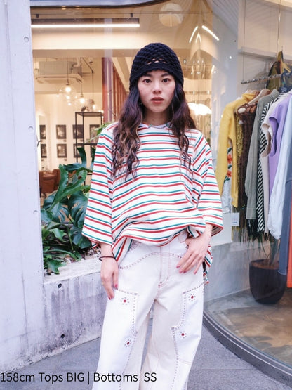 ＜4月末～5月上旬発売ご予約アイテム＞マルチボーダーパネルデイリーTシャツ / ホワイトムスク