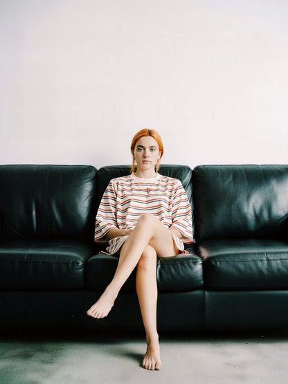 ＜4月末～5月上旬発売ご予約アイテム＞マルチボーダーパネルデイリーTシャツ / ホワイトムスク