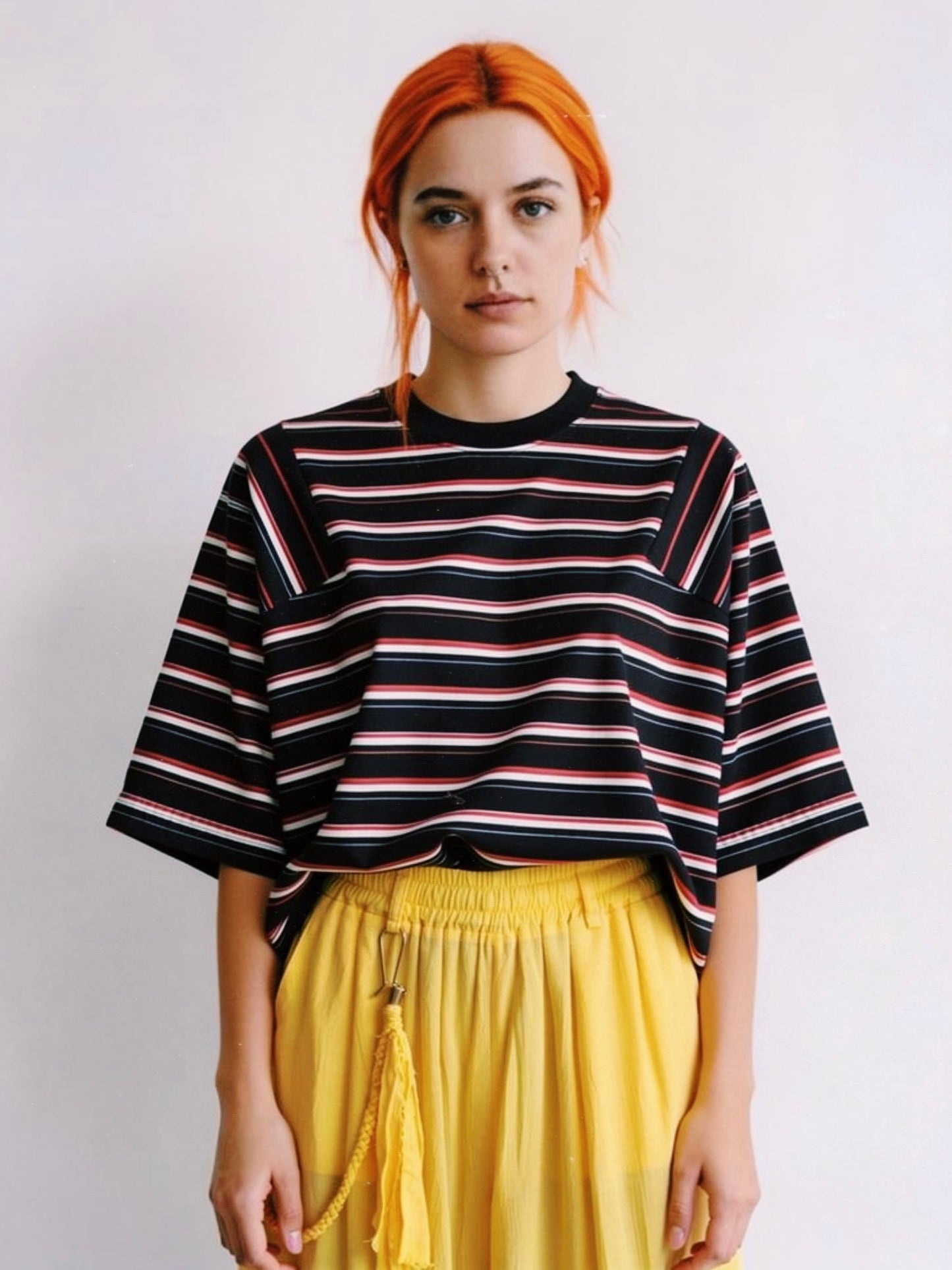 ＜4月末～5月上旬発売ご予約アイテム＞マルチボーダーパネルデイリーTシャツ / ブラック