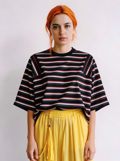 ＜4月末～5月上旬発売ご予約アイテム＞マルチボーダーパネルデイリーTシャツ / ブラック