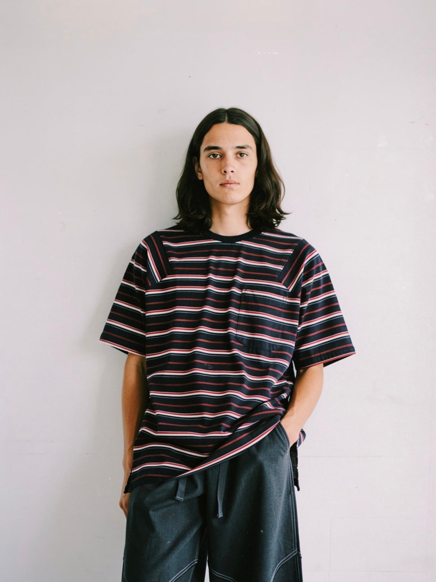 ＜4月末～5月上旬発売ご予約アイテム＞マルチボーダーパネルデイリーTシャツ / ブラック