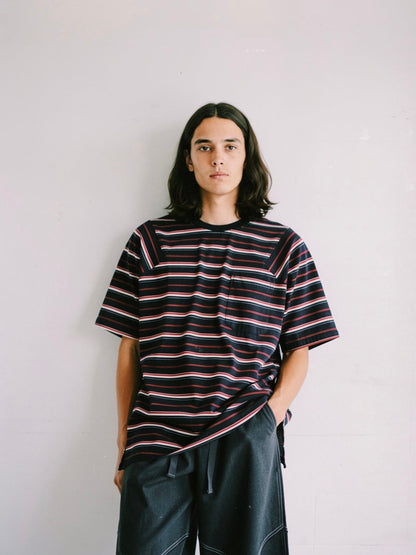 ＜4月末～5月上旬発売ご予約アイテム＞マルチボーダーパネルデイリーTシャツ / ブラック