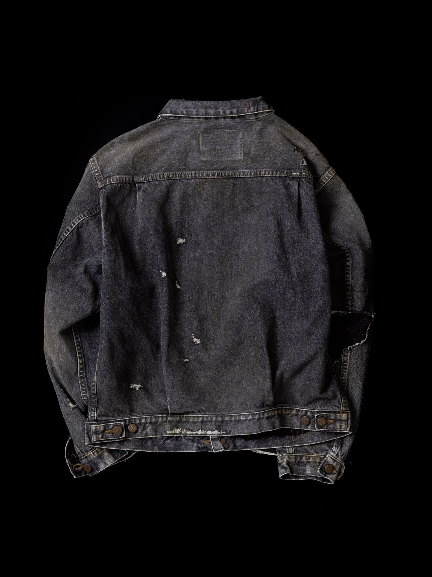 FRONT TUCK REMAKED BLACK DENIM JACKET / Black(remake)