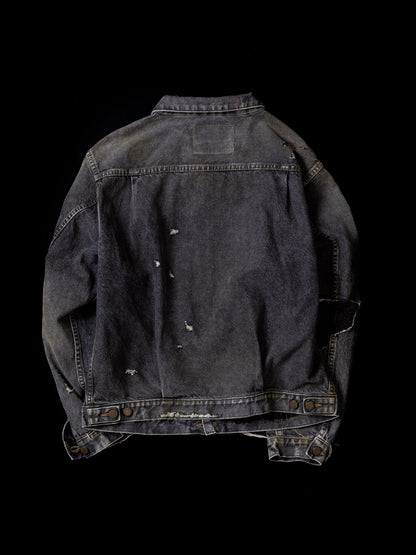 FRONT TUCK REMAKED BLACK DENIM JACKET / Black(remake)