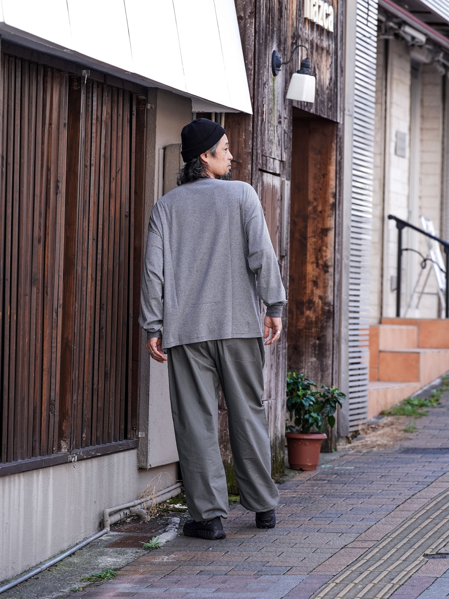 ORGANIC COTTON VERY SOFT BORDER LONG TEE / Heather black