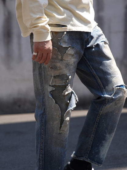 HARD REMAKED REGULAR TAPERED 5P PANTS / Indigo(remake)
