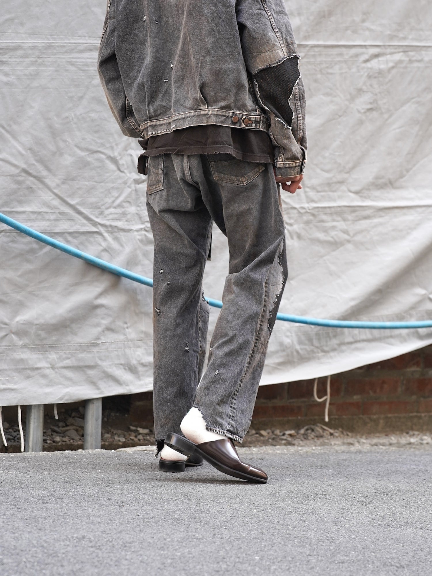 REGULAR TAPERED REMAKED 5P BLACK DENIM PANTS / Black(remake