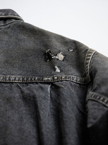 FRONT TUCK REMAKED BLACK DENIM JACKET / Black(remake)