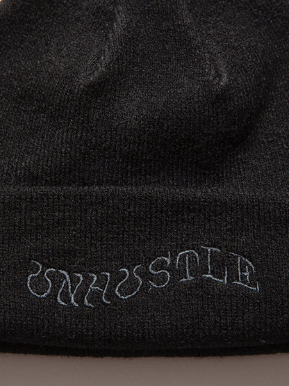 "UNHUSTLE" HIGH GAUGE KNIT CAP / Black