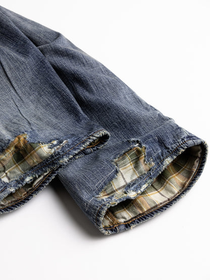 CHECK COMBI DENIM 5P PANTS / Indigo(REMAKE)