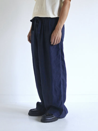 SULFUR DYED LINEN WIDE EASY PANTS / Navy