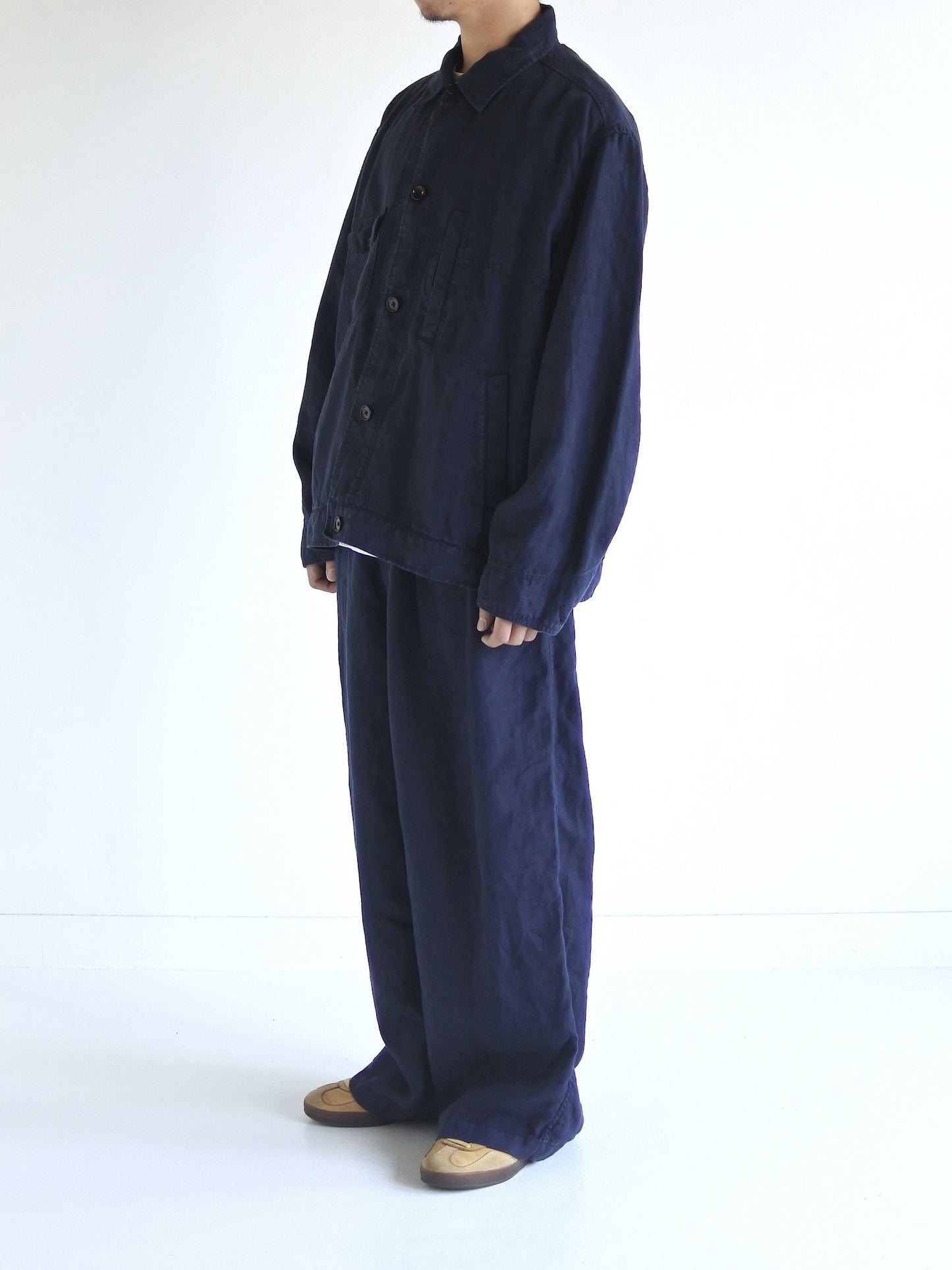 SULFUR DYED LINEN UTILITY JACKET / Navy