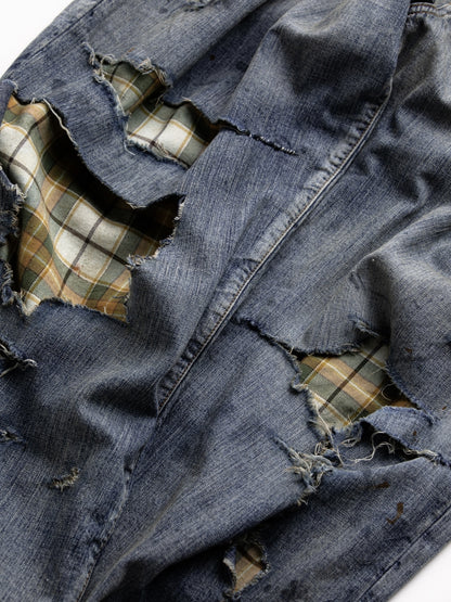 CHECK COMBI DENIM 5P PANTS / Indigo(REMAKE)