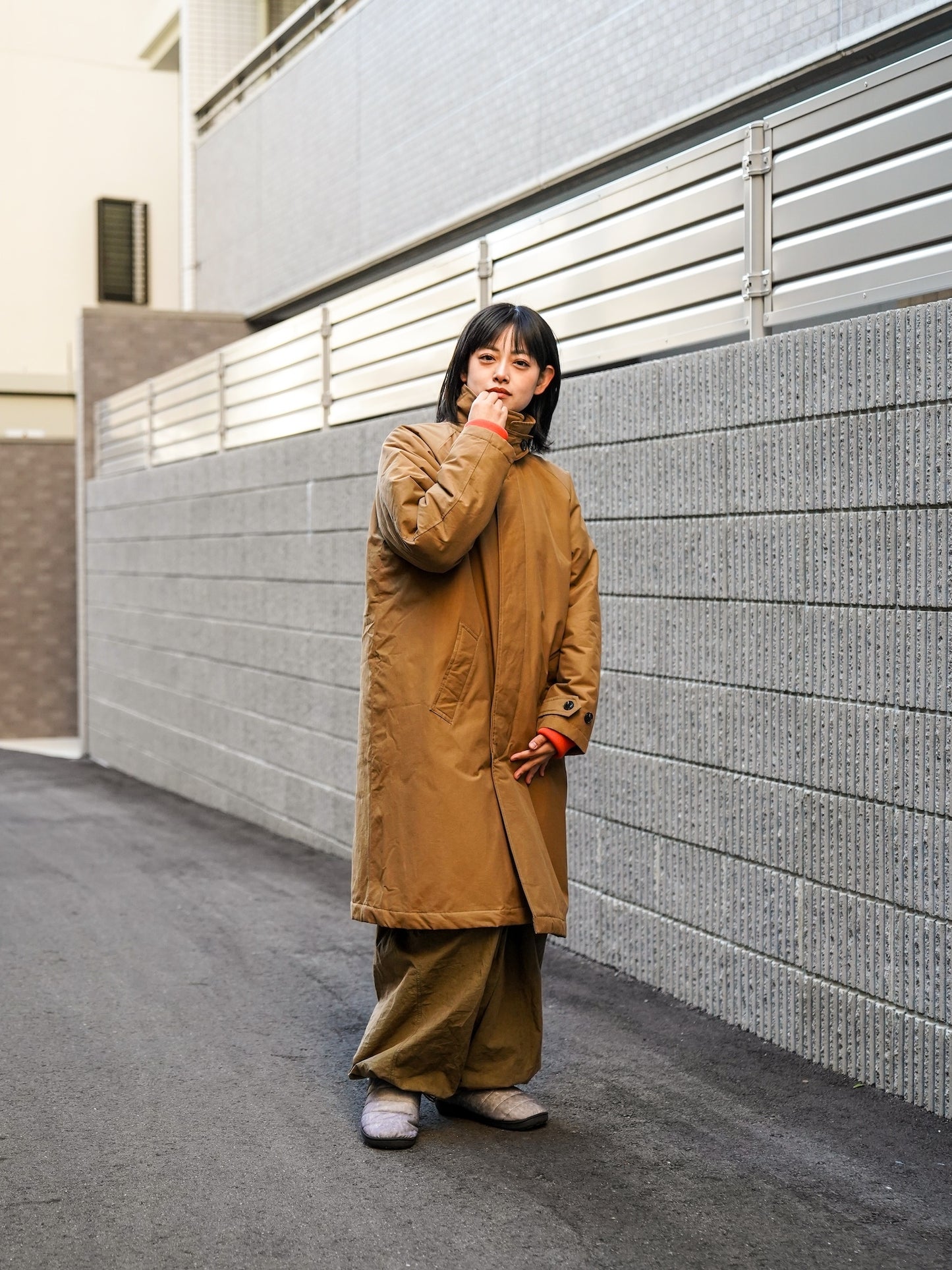 60/40クロス Sorona®Dupont 中綿 ステンカラーコート / Camel brown