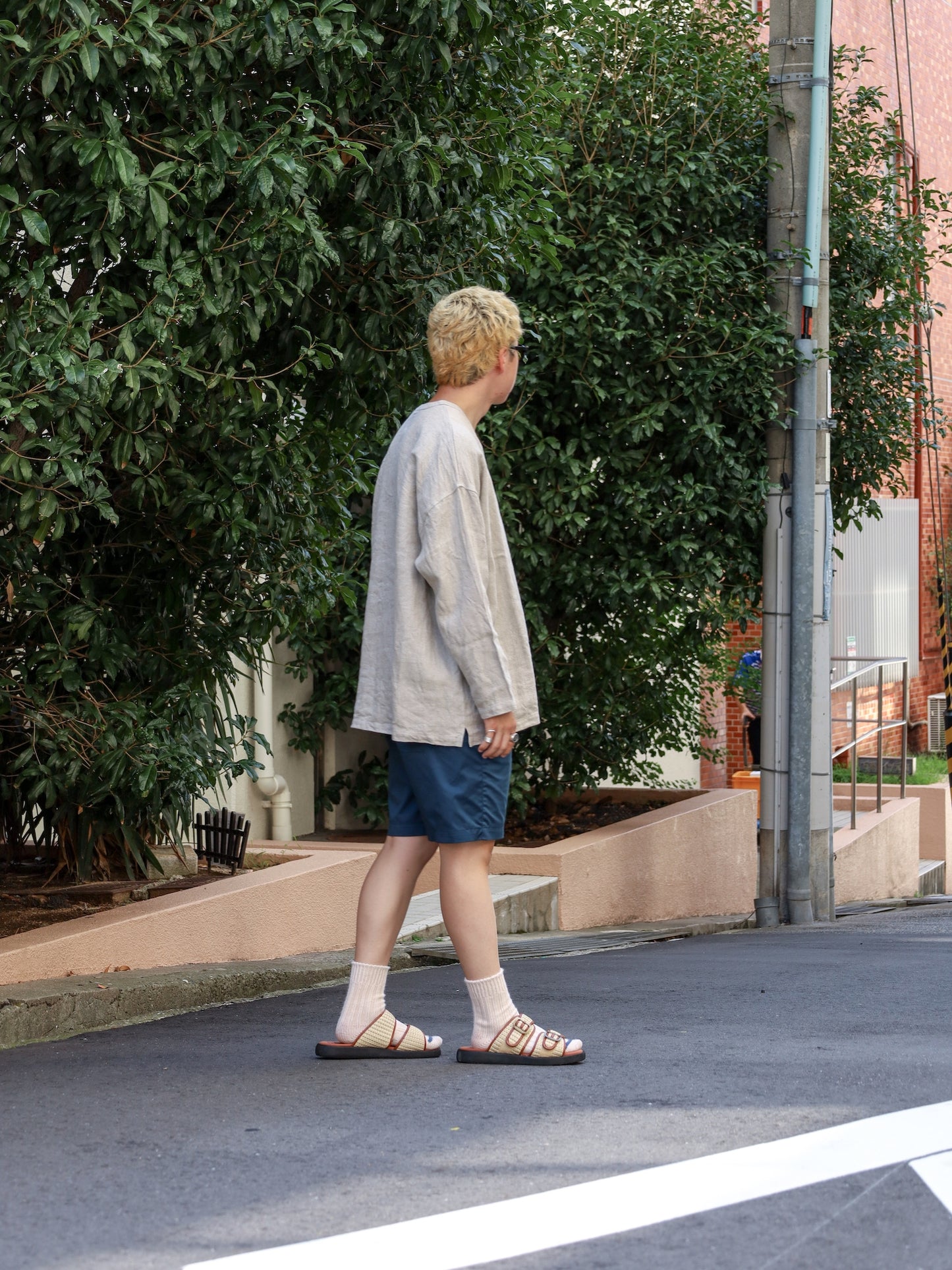 "fulton × CRANK PROJECTS" ハードリネンキャンバスファットシャツ / サンド