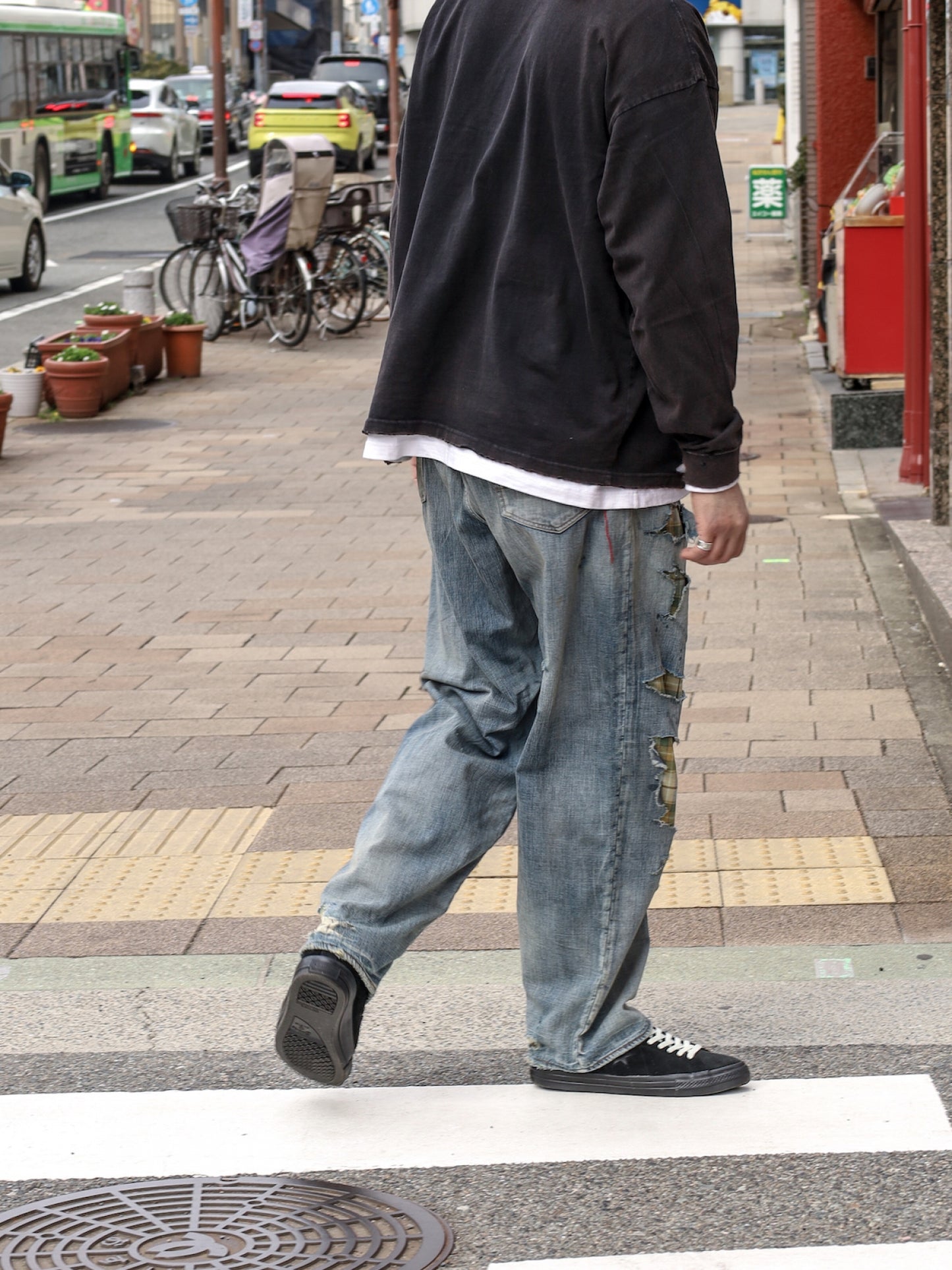 CHECK COMBI DENIM 5P PANTS / Indigo(REMAKE)