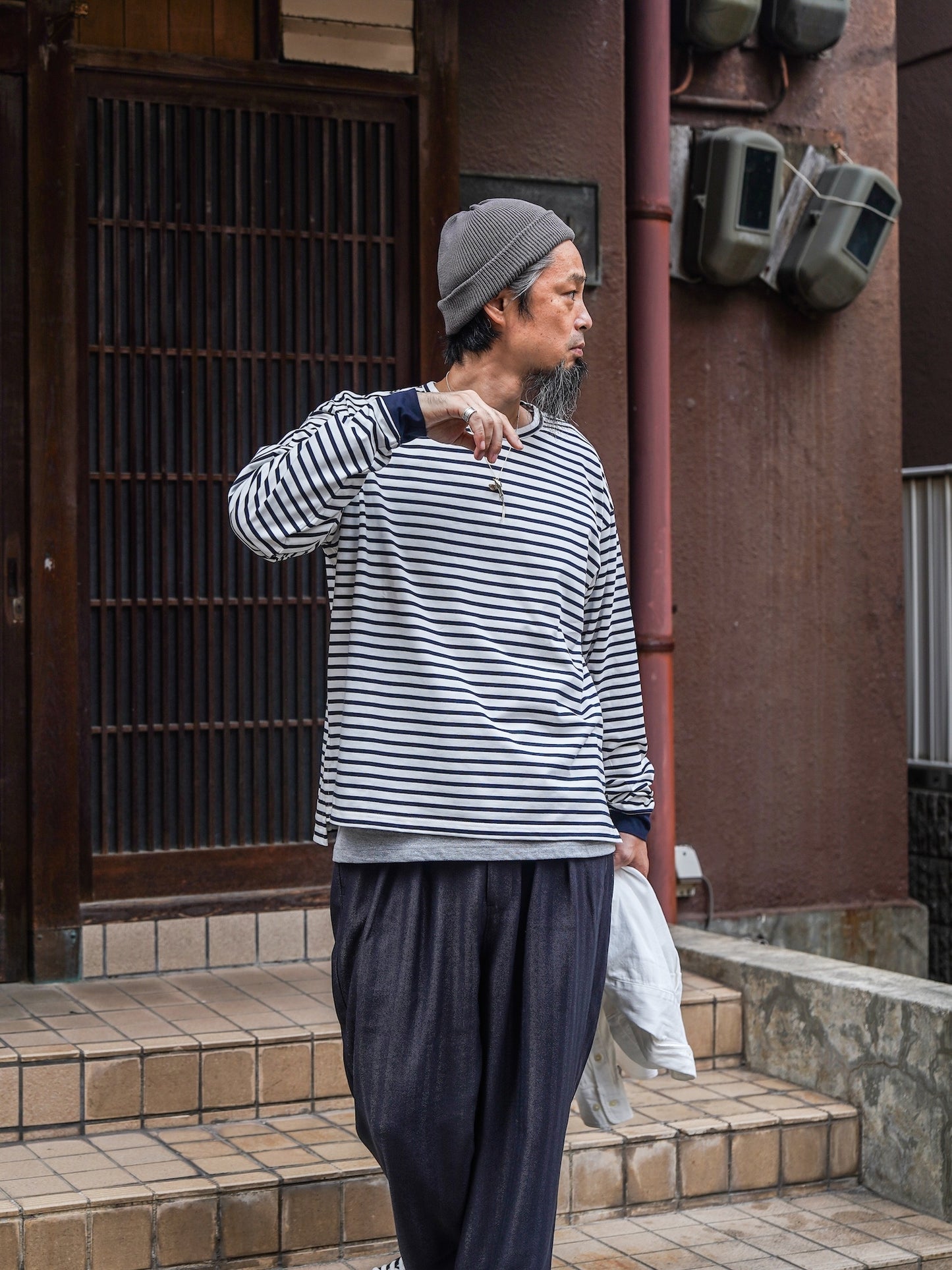 引揃ハイゲージ天竺クルーネックTEE / Off×navy