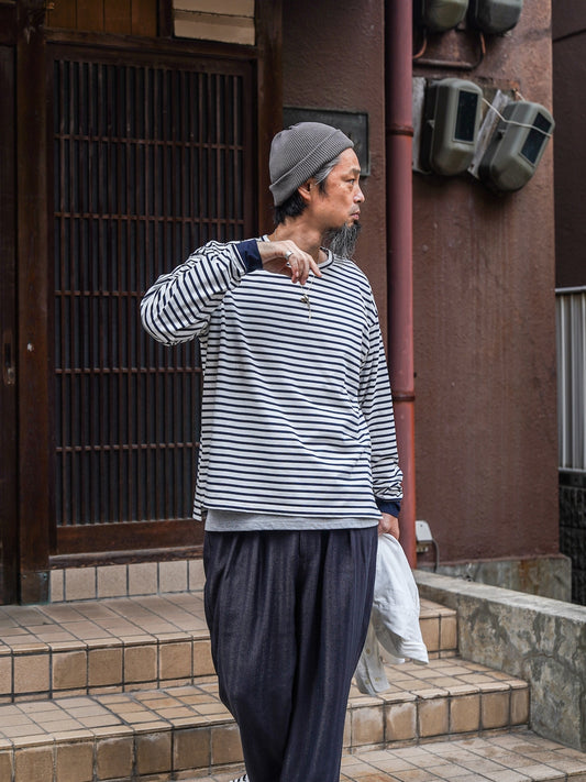 引揃ハイゲージ天竺クルーネックTEE / Off×navy