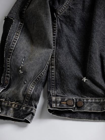 FRONT TUCK REMAKED BLACK DENIM JACKET / Black(remake)