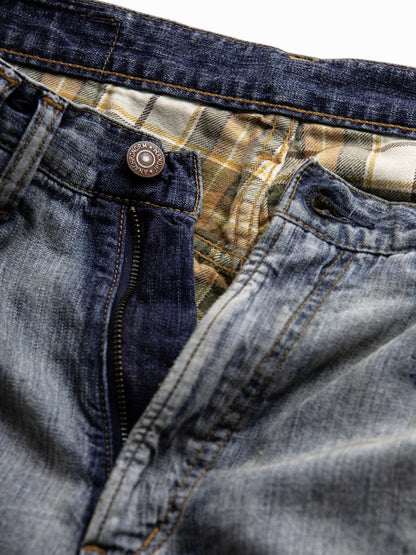 CHECK COMBI DENIM 5P PANTS / Indigo(REMAKE)