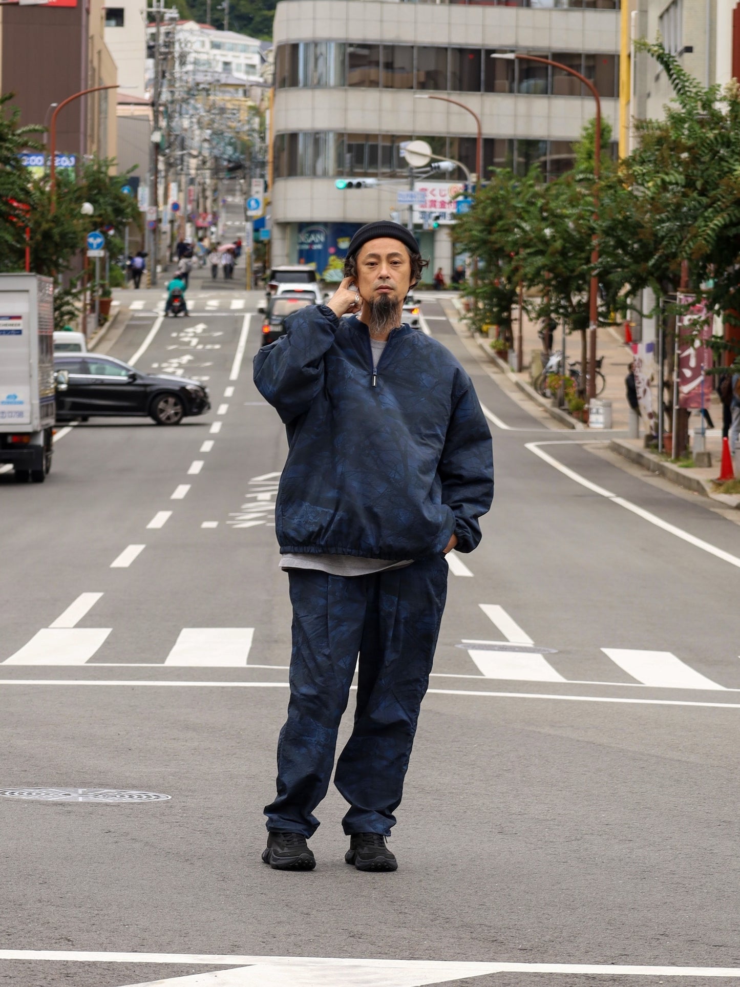 BASEBALL HALF ZIP JACKET / Navy tree camo